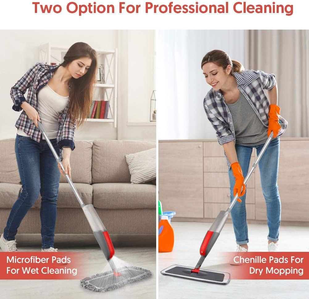 MEXERRIS Microfiber Floor Mop For Hardwood Cleaning - 360 Rotating Dust Wet Mop With Aluminum Extended Handle 4 Reusable Washable Mop Pads Cloth And 1 Scraper