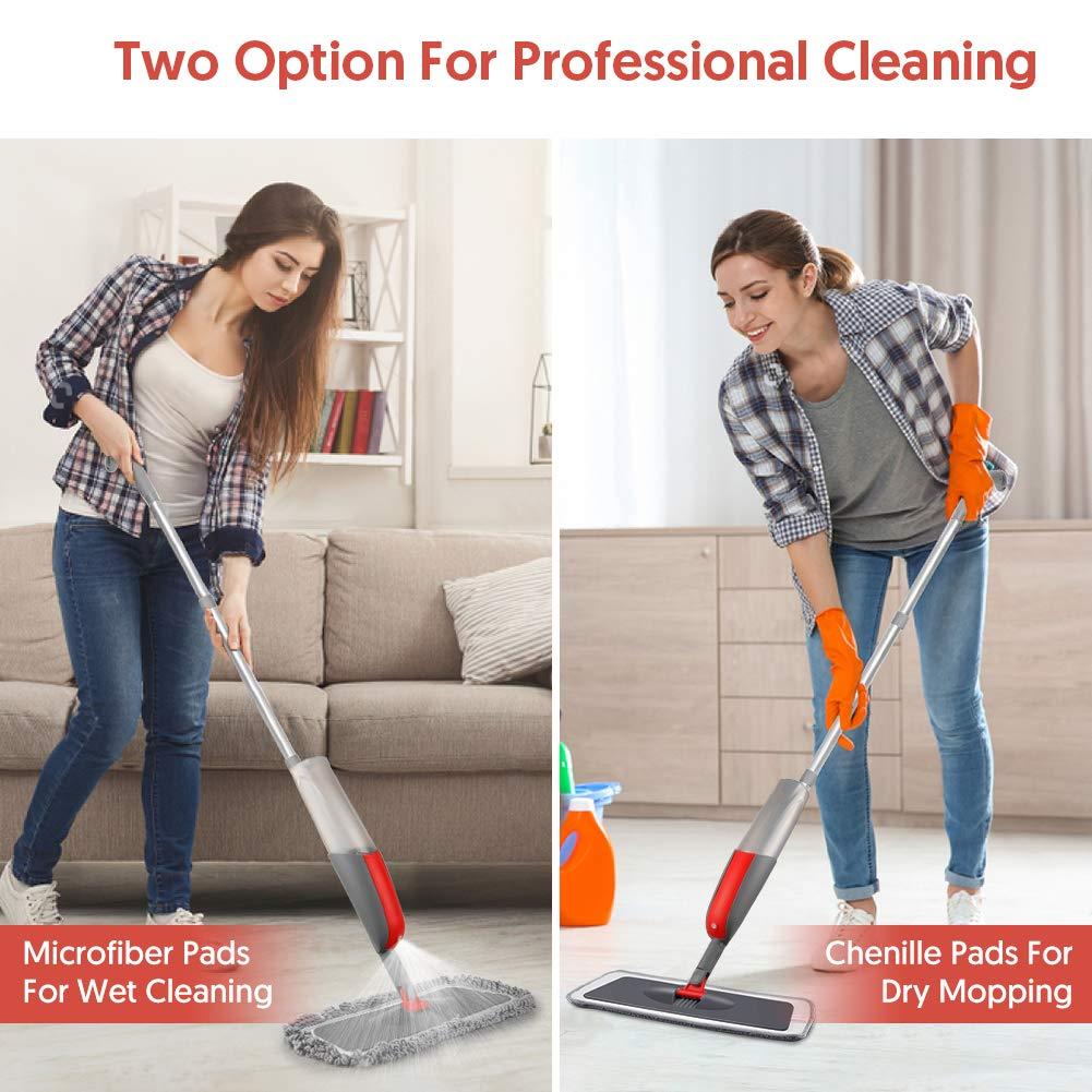 MEXERRIS Microfiber Floor Mop For Hardwood Cleaning - 360 Rotating Dust Wet Mop With Aluminum Extended Handle 4 Reusable Washable Mop Pads Cloth And 1 Scraper