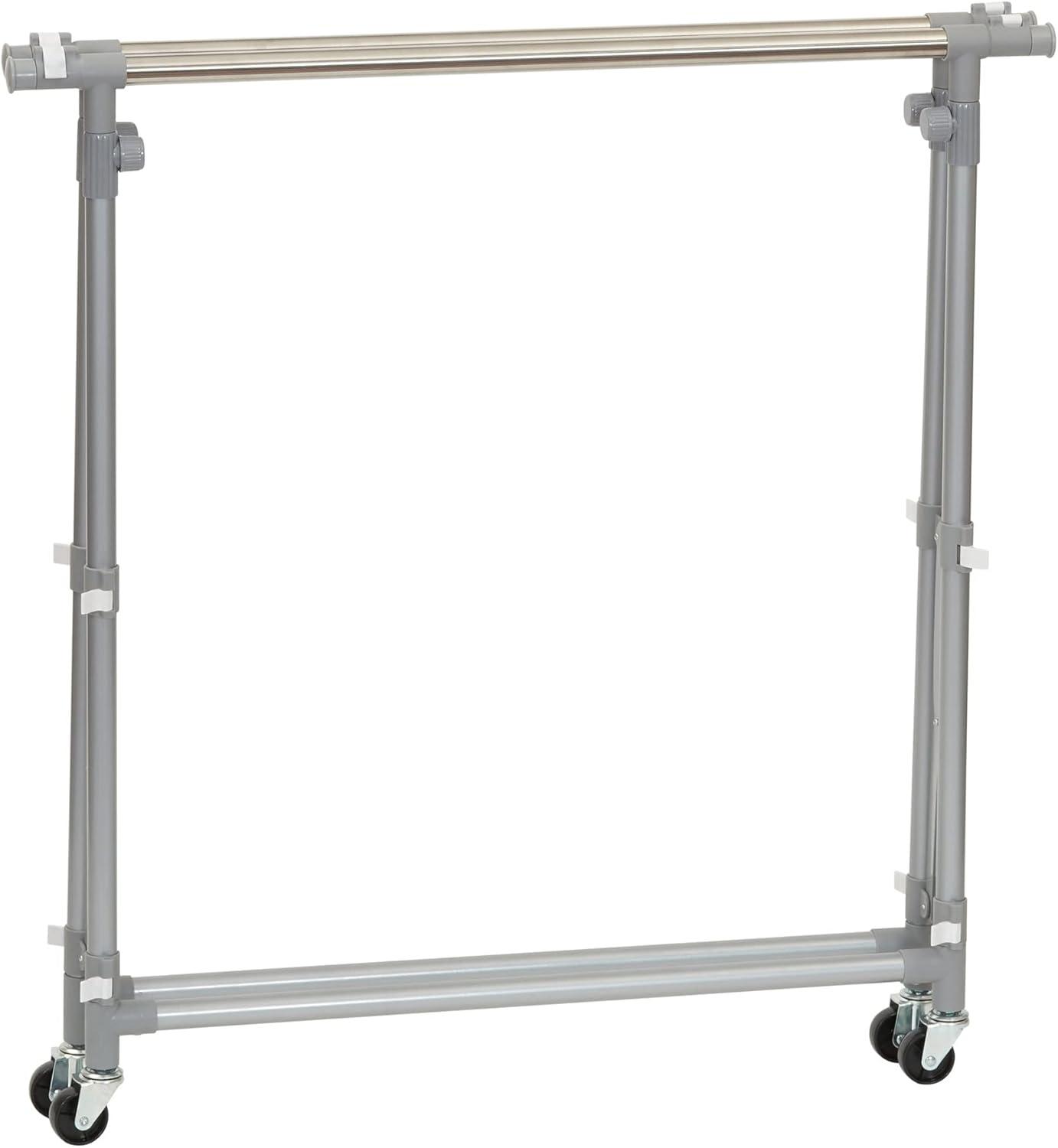 Adjustable Silver Double Garment Rack with Wheels