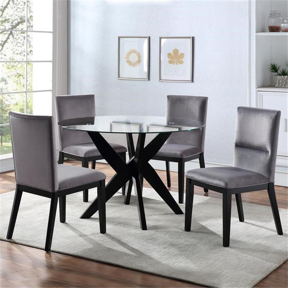 Amalie Round Dining Table Black - Steve Silver Co.: 48" Glass Top, Rubberwood Base, Seats 6