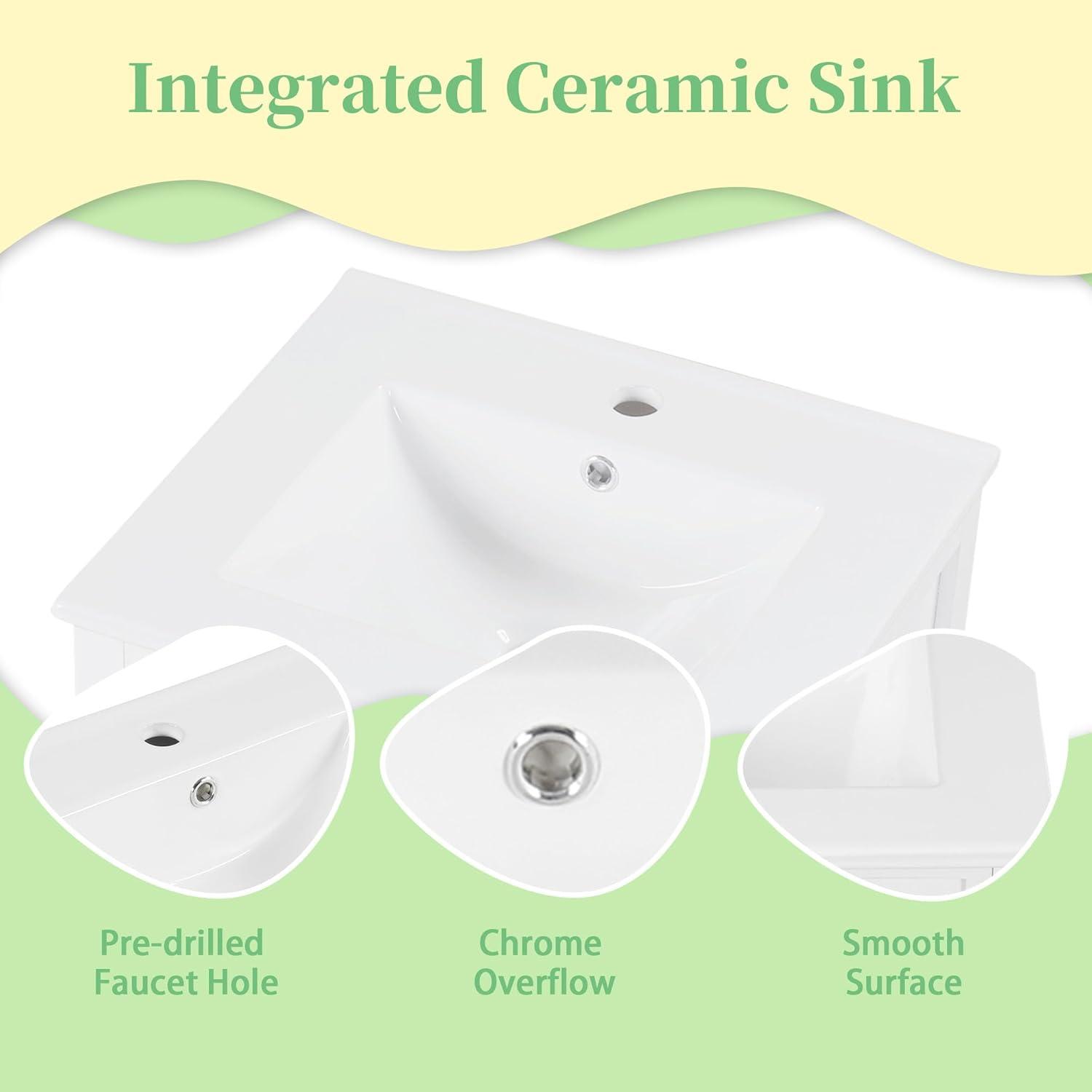 KEAIDO 30" Bathroom Vanity with Sink, Bathroom Storage Cabinet with 3 Drawers and a Door, Freestanding Bathroom Vanity with Solid Wood Legs & MDF Board