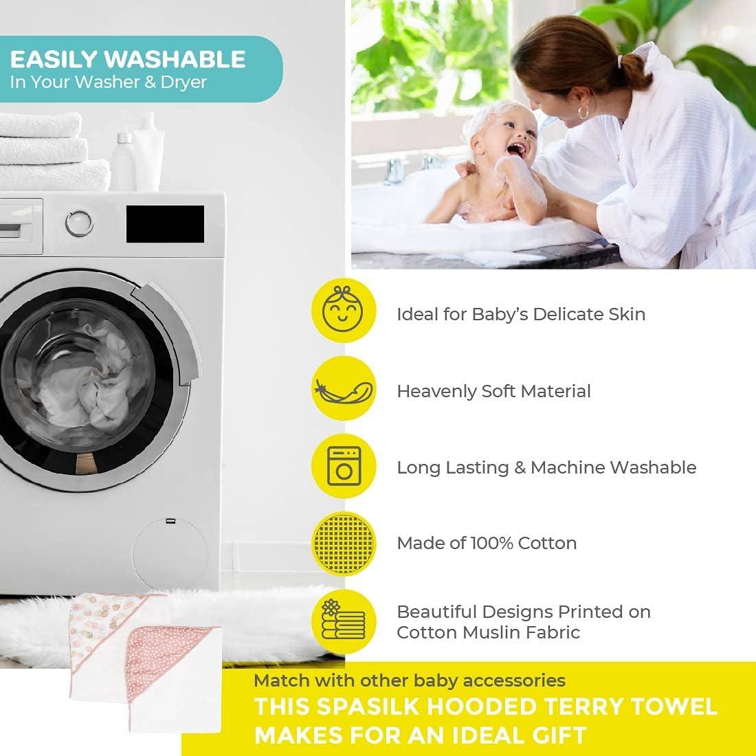 Spasilk Baby Hooded Towel Bath Set, Muslin Printed Hood, Pack of 2, Pink Shells