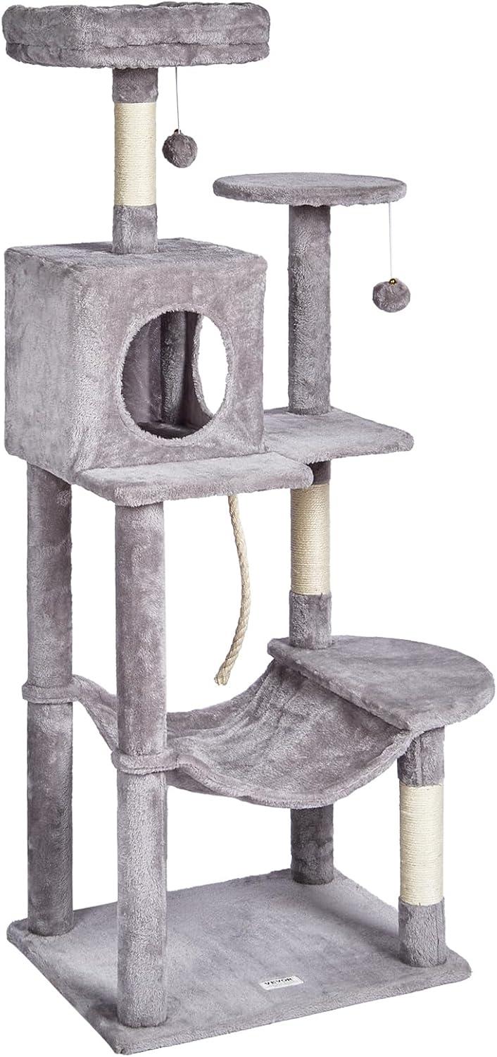 Light Grey 56.2" Cat Tree Tower with Hammock and Condo