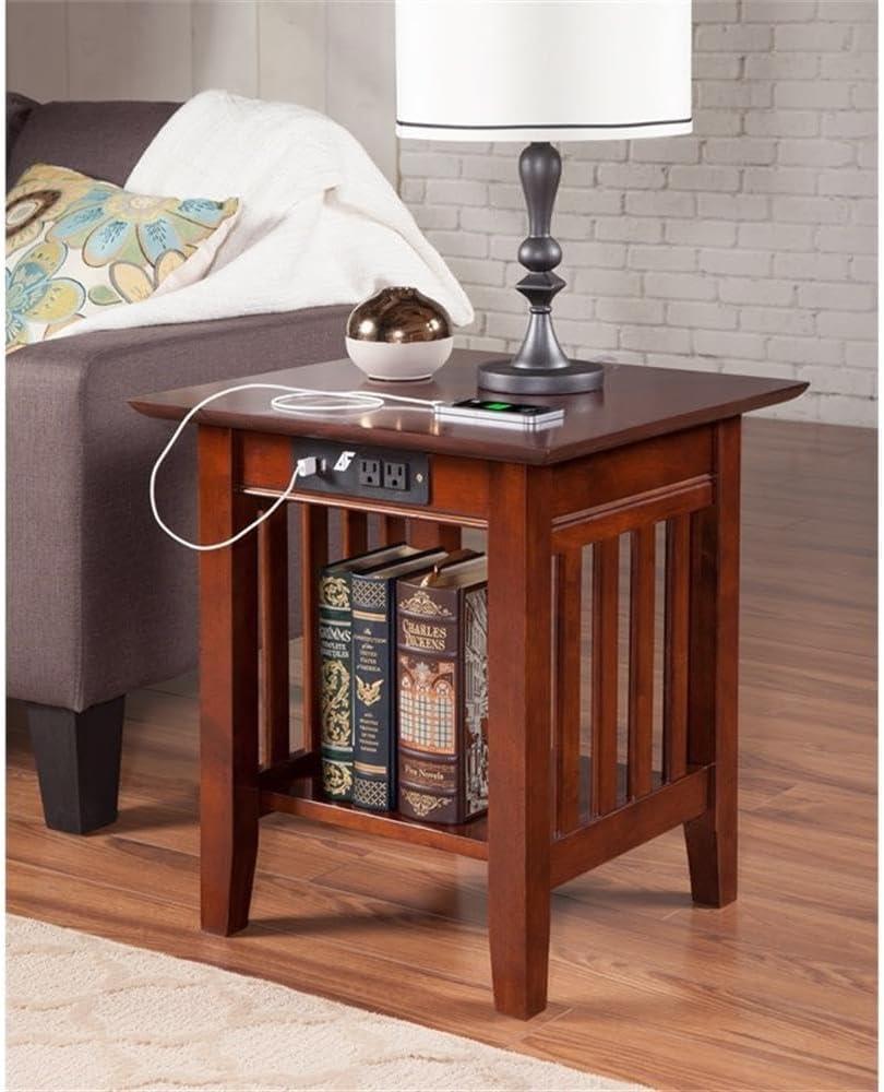 AFI Mission Solid Hardwood End Table with USB Charger Set of 2 Walnut