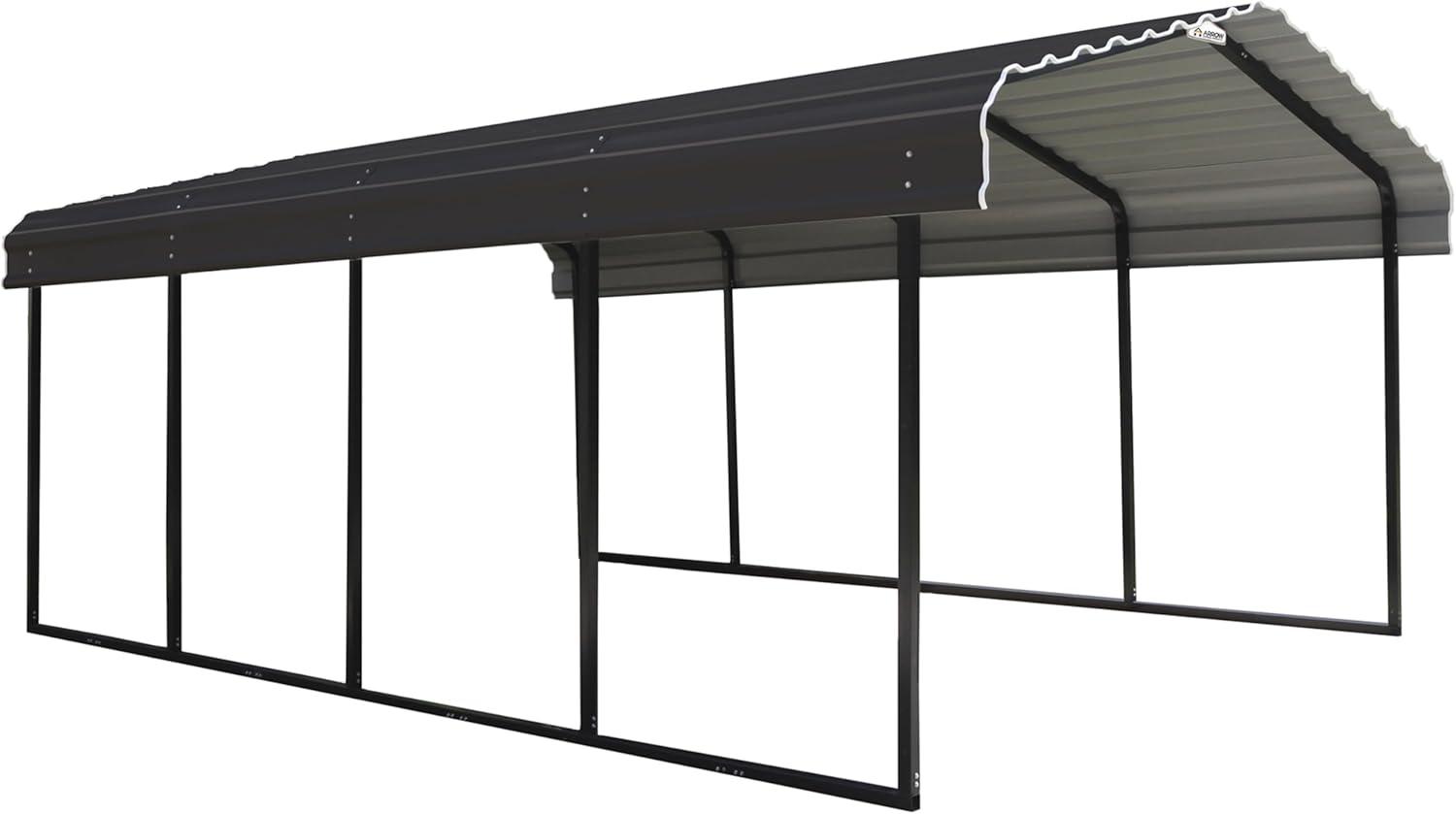 Arrow Steel Carport, 12 ft. x 20 ft. x 7 ft. Galvanized Black/Charcoal