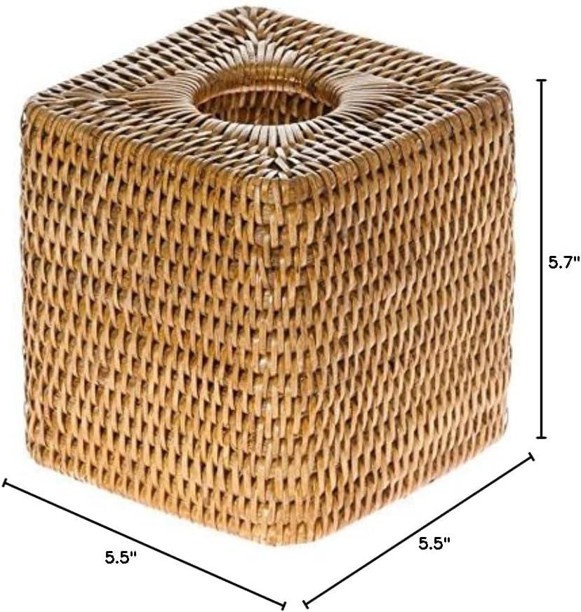Kouboo Loma Square Rattan Tissue Box Cover, Square Hand Woven Tissue Holder, Decorative Facial Napkin Holder, Honey Brown