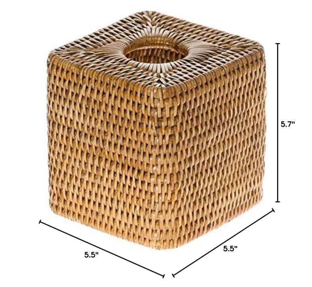 Kouboo Loma Square Rattan Tissue Box Cover, Square Hand Woven Tissue Holder, Decorative Facial Napkin Holder, Honey Brown