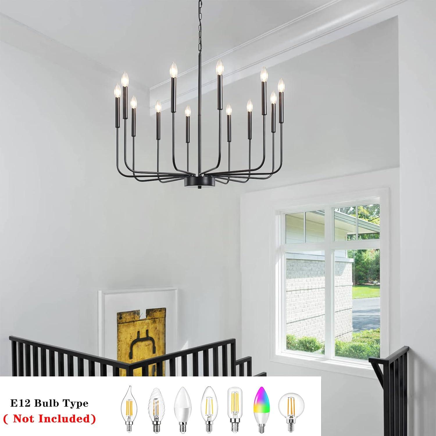 16-Lights Wagon Wheel Chandelier 47 Inch Black Farmhouse Chandelier Large Chandeliers for High Ceilings Round Modern Farmhouse Chandeliers Ceiling Light for Living Room Dining Room Foyer Entryway