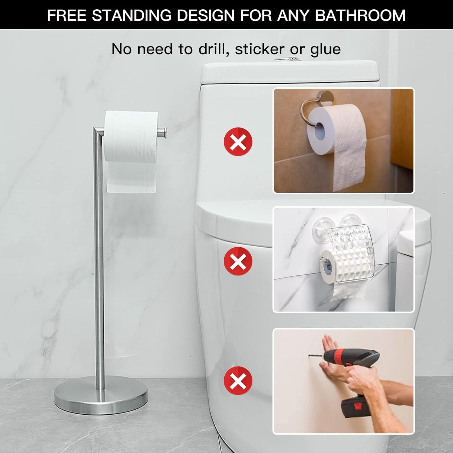 BGL Freestanding Toilet Paper Holder - Brushed Nickel, Reserve Storage for Paper Rolls