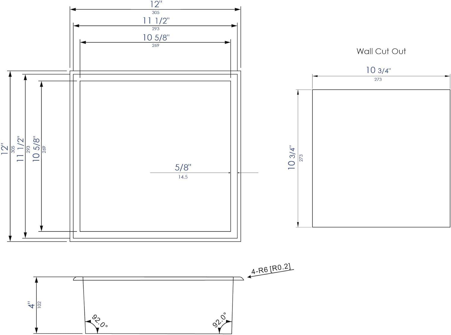 Square Stainless Steel Single Shower Niche