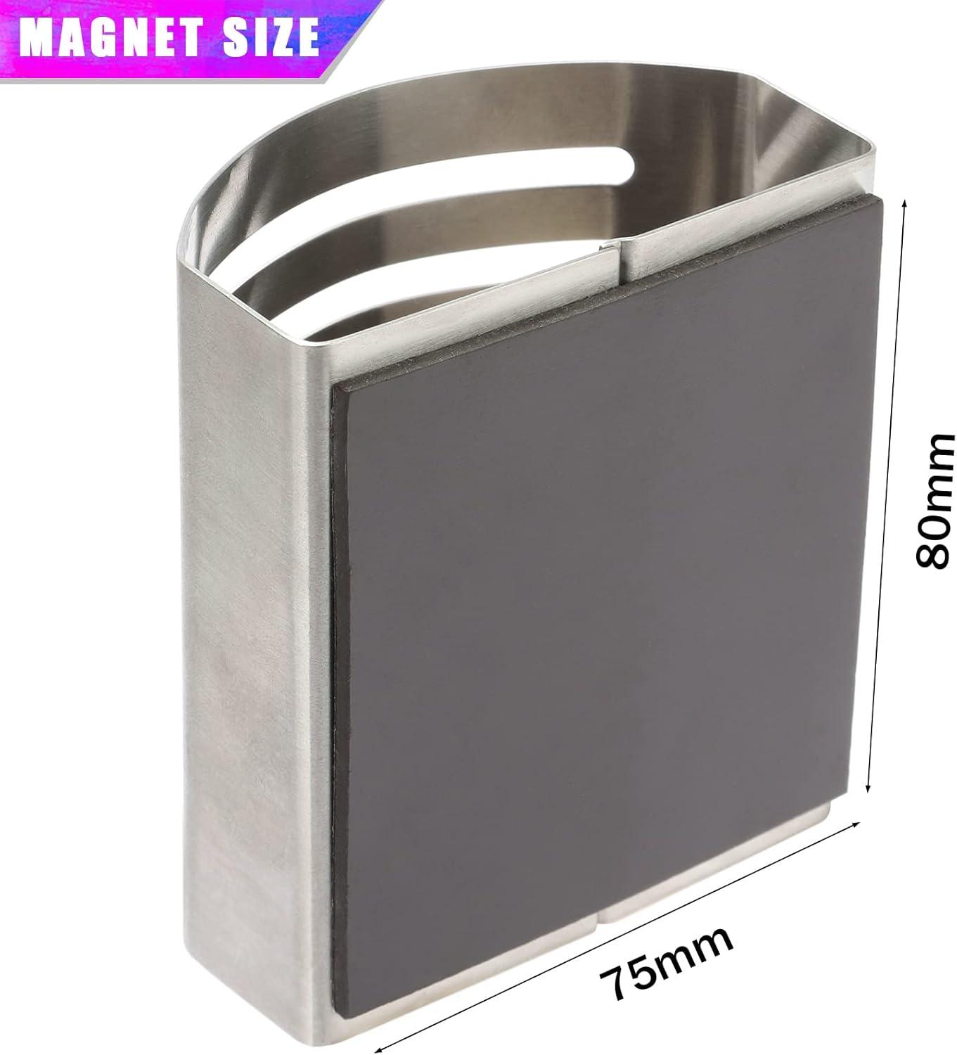 Magnetic Modern Pen and Pencil Holder, Metal Writing Utensil Storage Organizer for Kitchen, Locker, Home, or Office, 3.25" x 1.75" x 3.50", Brushed Stainless Steel