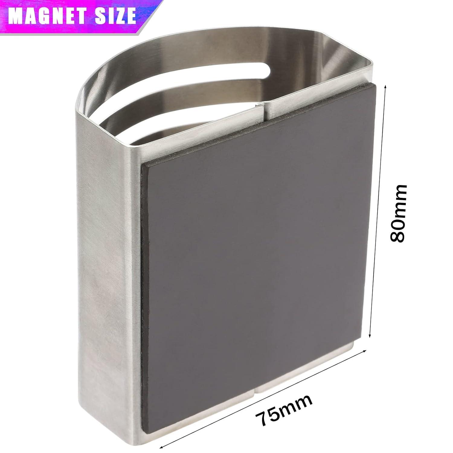 Magnetic Modern Pen and Pencil Holder, Metal Writing Utensil Storage Organizer for Kitchen, Locker, Home, or Office, 3.25" x 1.75" x 3.50", Brushed Stainless Steel