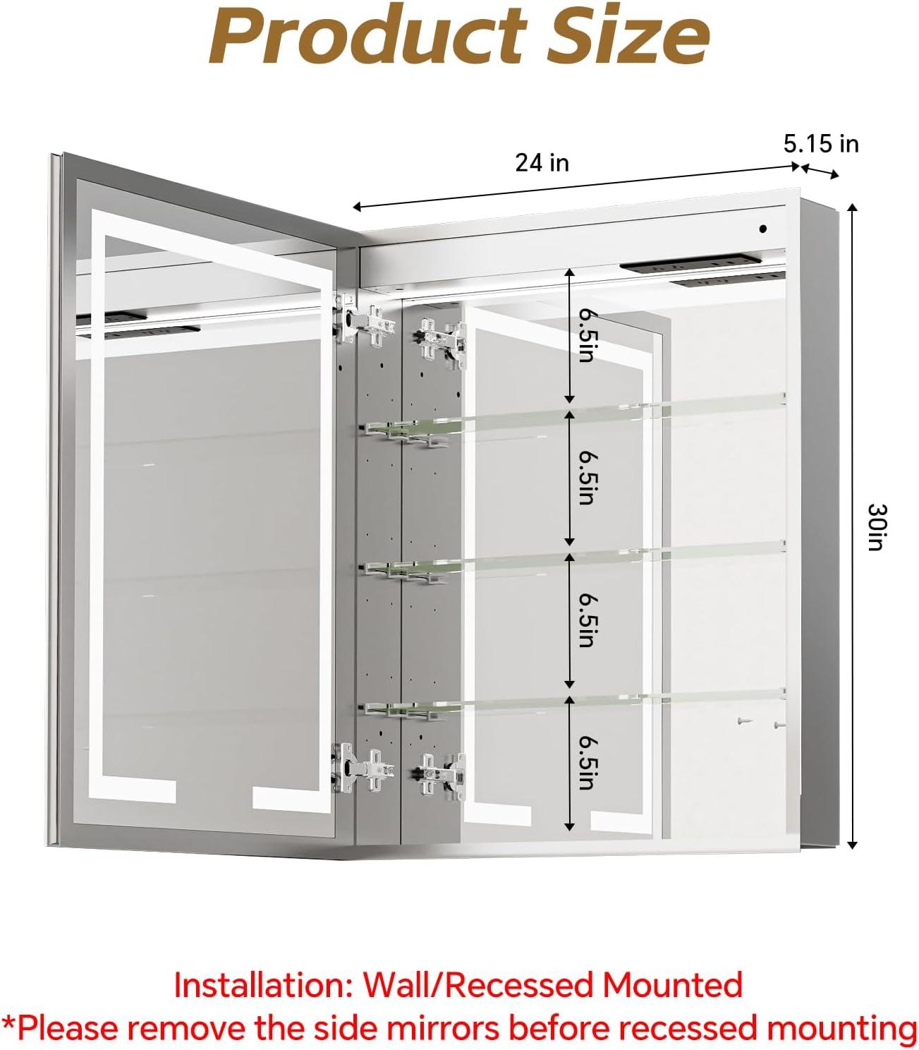 Ebern Designs Christhilde Medicine Cabinet with LED Mirror for Bathroom, Defog, Stepless Dimming, 3 Color Change, 2 Outlets, 2USB