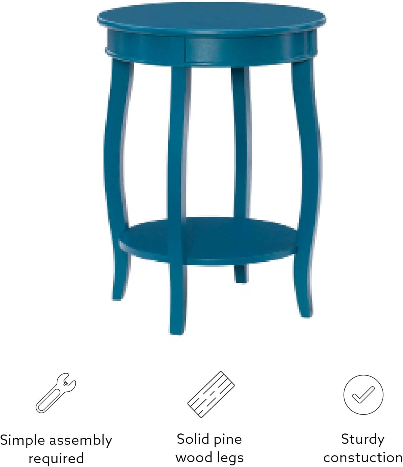 Linon Wren Round Wood End Table with Shelf in Teal Blue