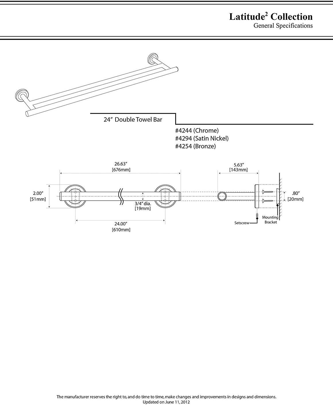 Latitude II Double 24" Wall Mounted Towel Bar | Bathroom Towel Rack with Two Bars