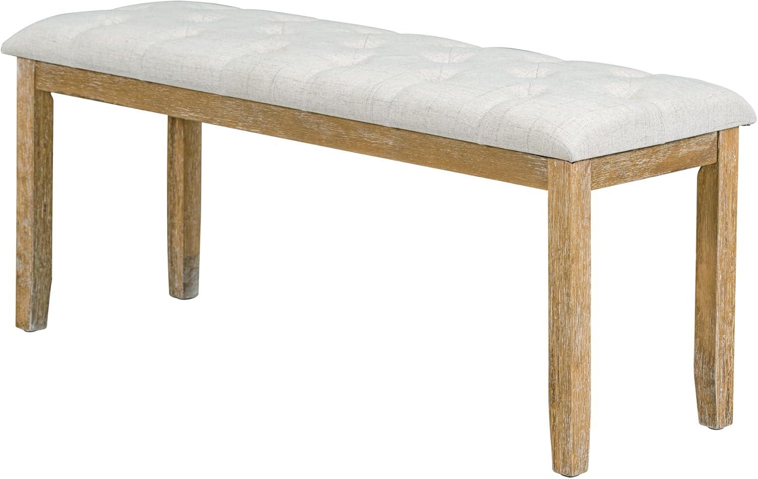 Merax 6-Piece Retro Dining Table Set, Rubber Wood Rectangular Table with Unique Legs and 4 Upholstered Chairs & 1 Bench for Dining Room and Kitchen (Natural Wood Wash)