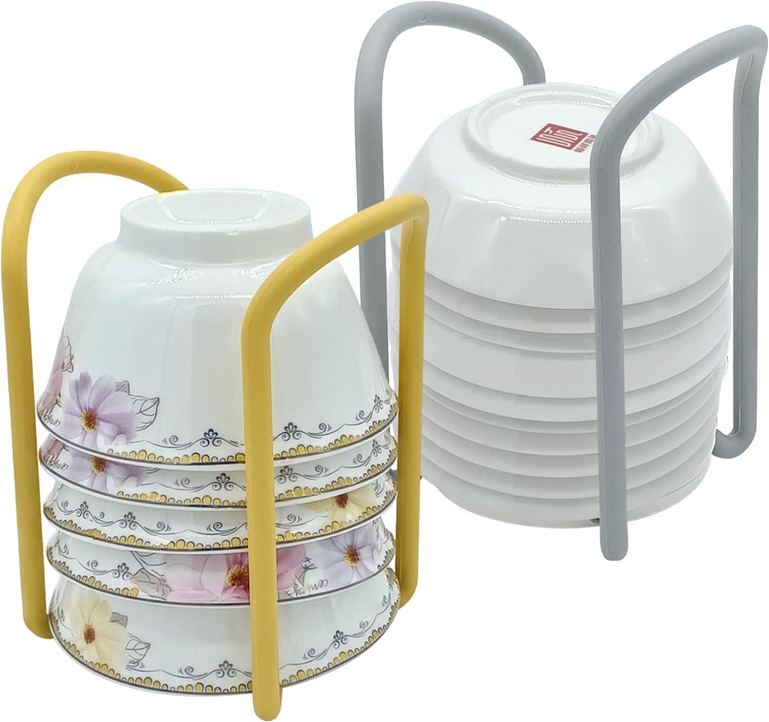 NAMZI 2 Pack Telescopic Tray Storage Rack, Dish Drying Rack, Multi-Functional Plates Cup Bowl Pot Pan Lid Storage Holder Organizer for Kitchen Cabinet（Yellow*1，Grey*1）