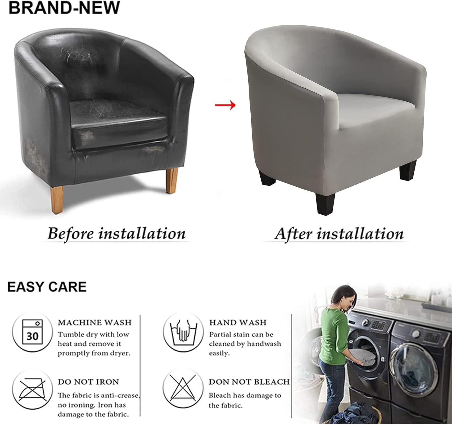 NILUOH Club Chair Slipcover, Tub Chair Cover, Stretch Armchair Covers, Sofa Cover Furniture Protector for Living Room (Grey)