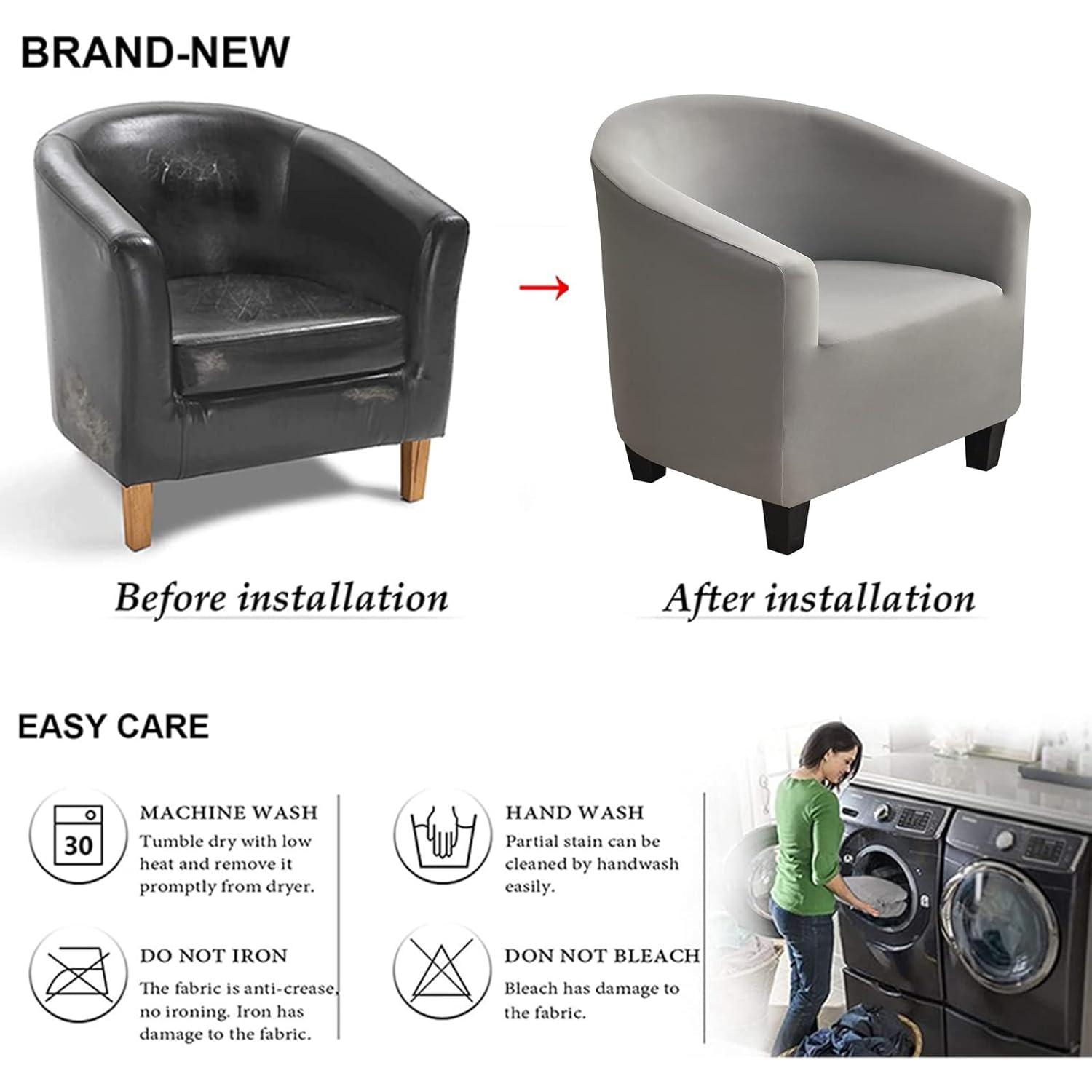 NILUOH Club Chair Slipcover, Tub Chair Cover, Stretch Armchair Covers, Sofa Cover Furniture Protector for Living Room (Grey)