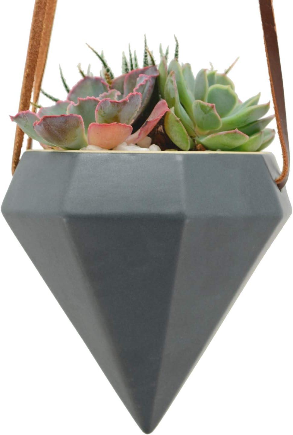 Guilford Glam Modern Dark Grey Ceramic Cone Hanging Planter