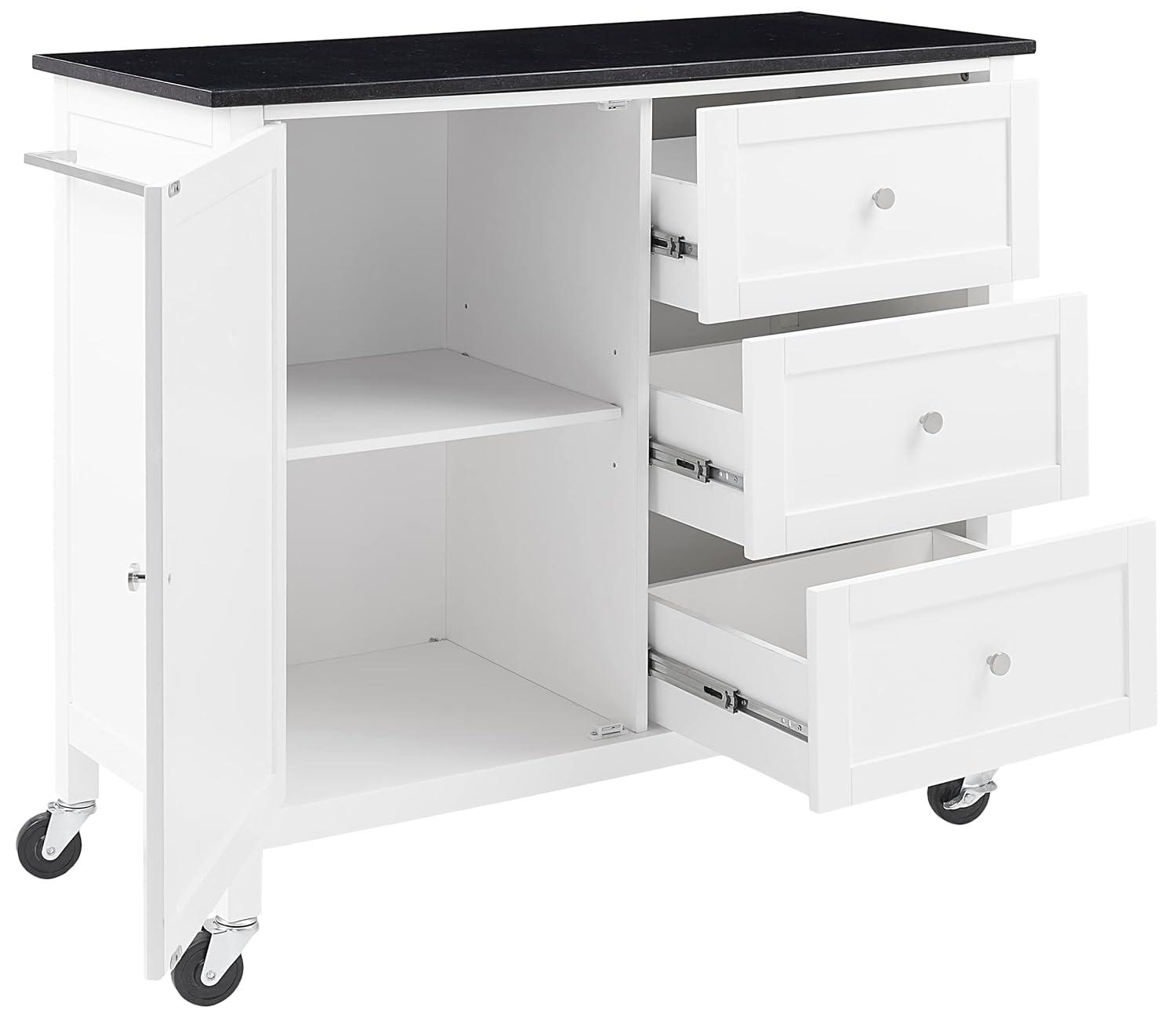 Crosley Soren Granite Top Kitchen Island/Cart Black/White: Traditional Style with Caster Wheels, Storage & Assembly Tools Provided
