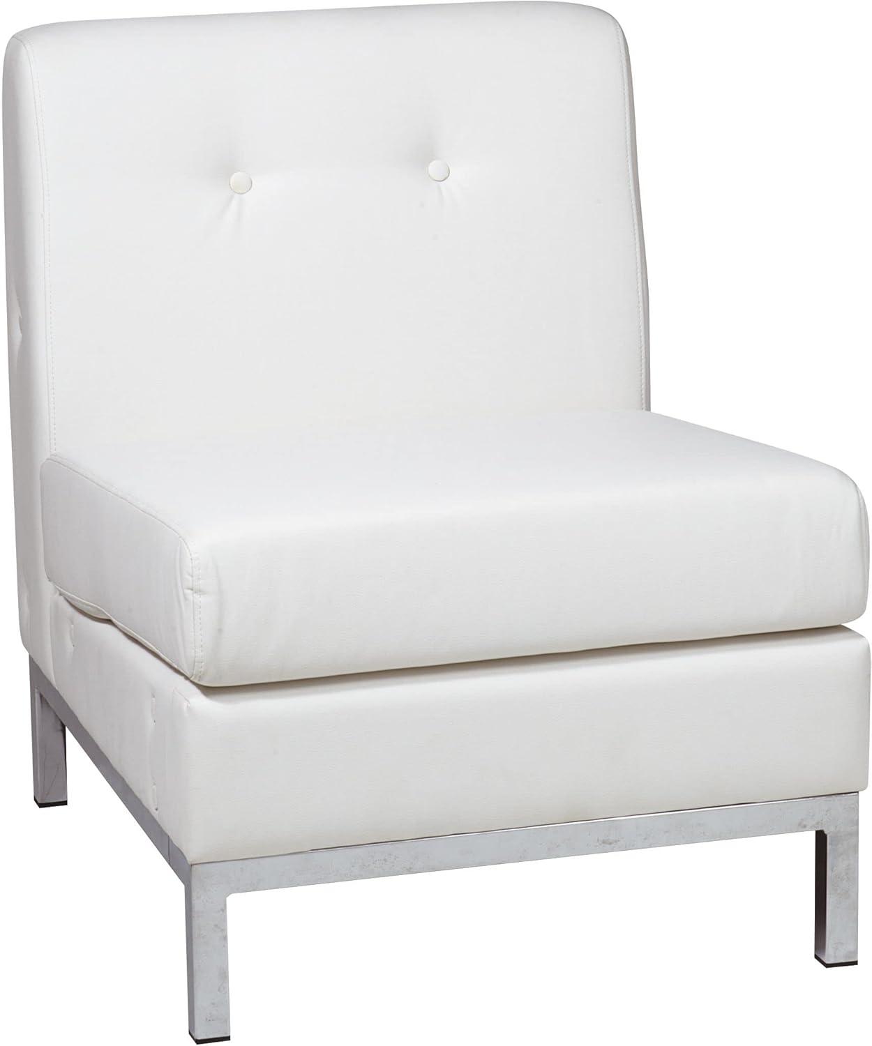 OSP Home Furnishings Wall Street Armless Chair. White Faux Leather.