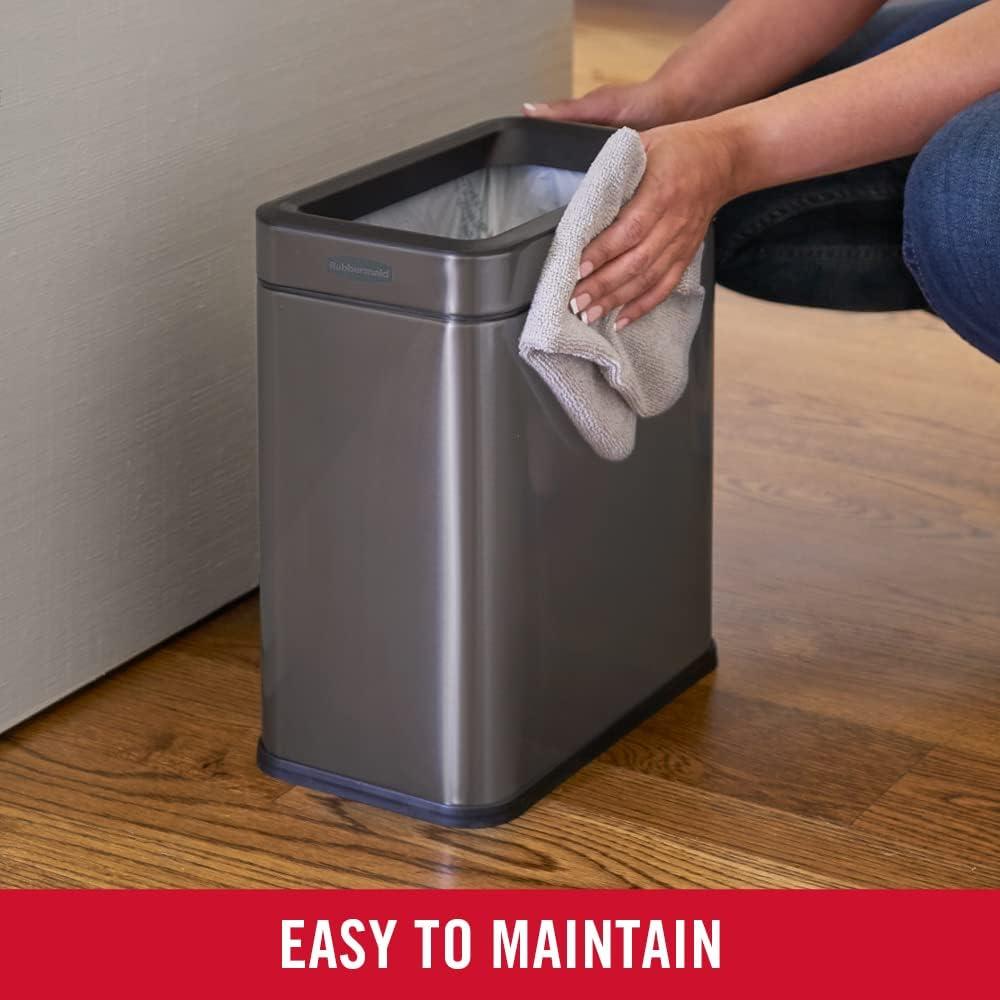 Rubbermaid Stainless Steel Wastebasket, 2.6-Gallon, Charcoal, Trash Can fits Under Desk for Home/Office/Bathroom Open Top