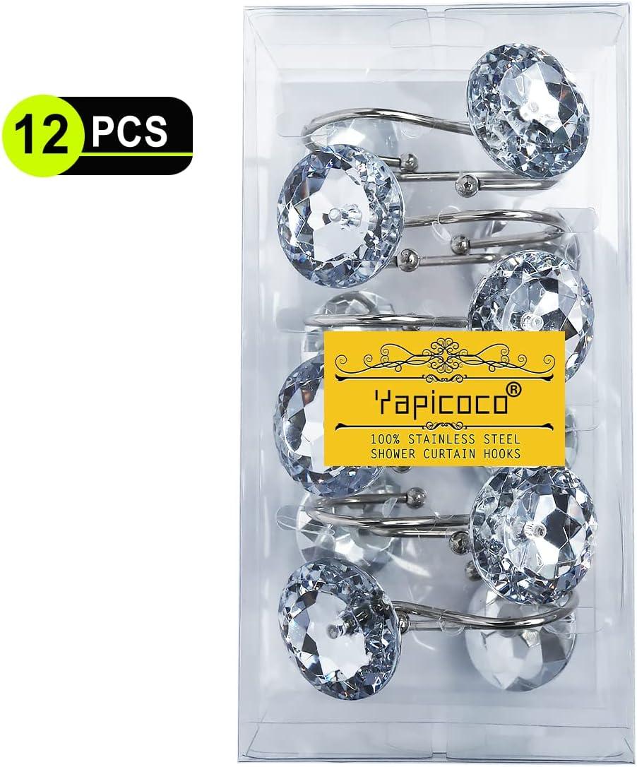 12PCS Stainless Steel Shower Curtain Hooks with Rhinestones