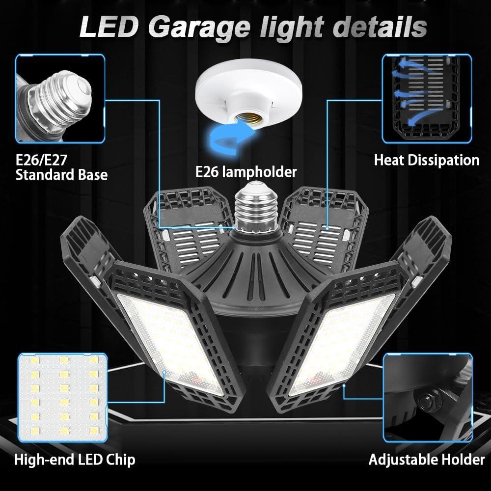 200W Black LED Garage Light with Deformable Panels