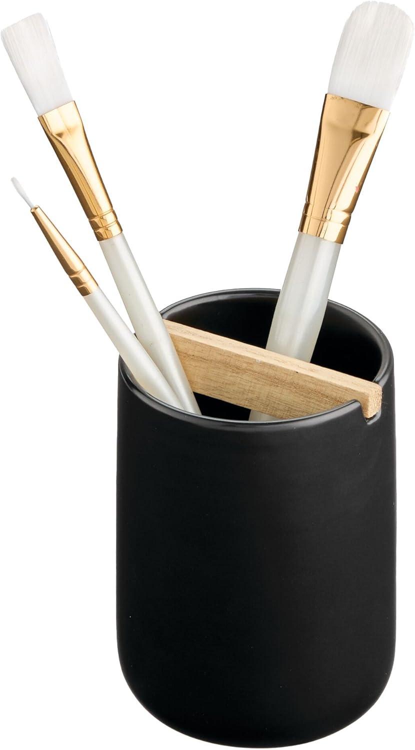iDesign Eco Vanity Ceramic Toothbrush Holder with Paulownia Wood Divider