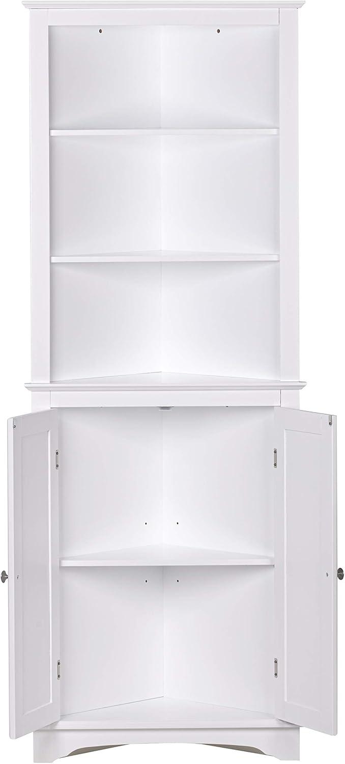 Tall White Lockable Corner Cabinet with Adjustable Shelving