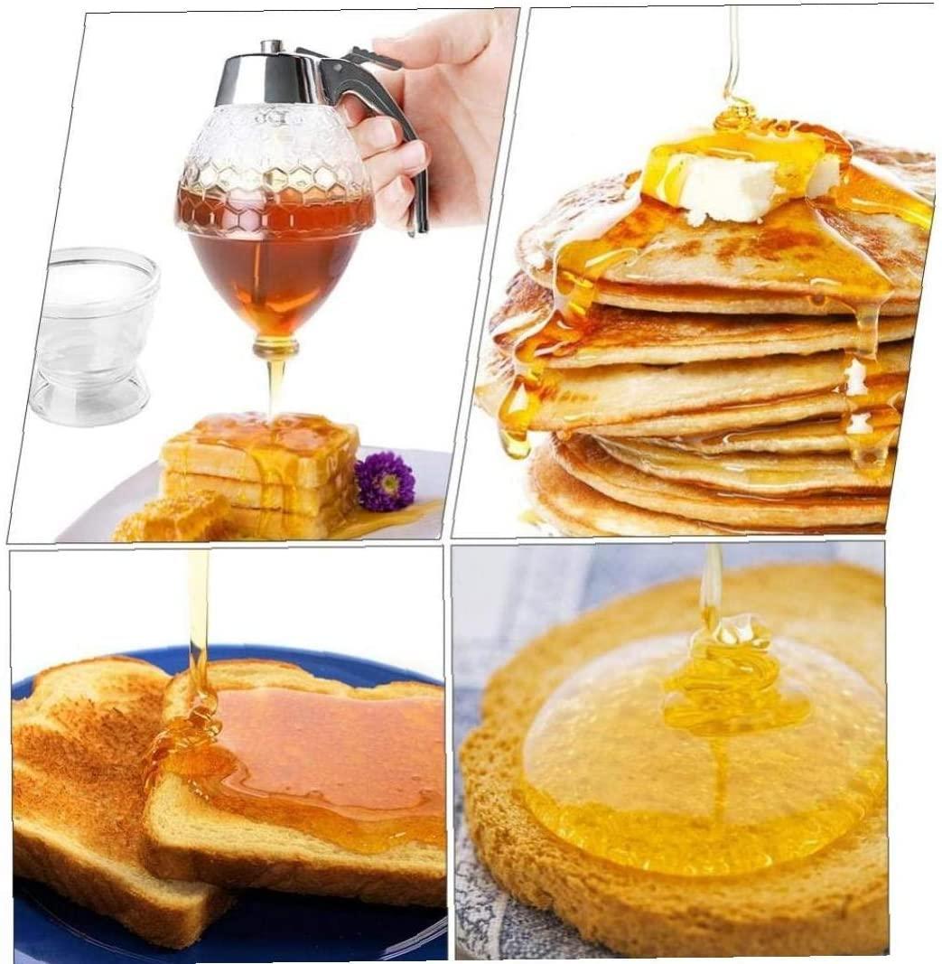 hunnibi Glass Honey Dispenser with Stand and Stainless Steel, Clear