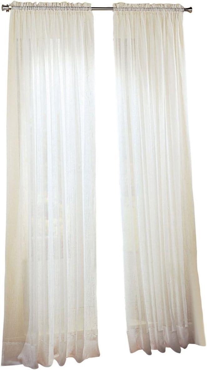 No. 918 Jillian Crushed Voile Sheer Rod Pocket Curtain Panel, 51" x 63", White