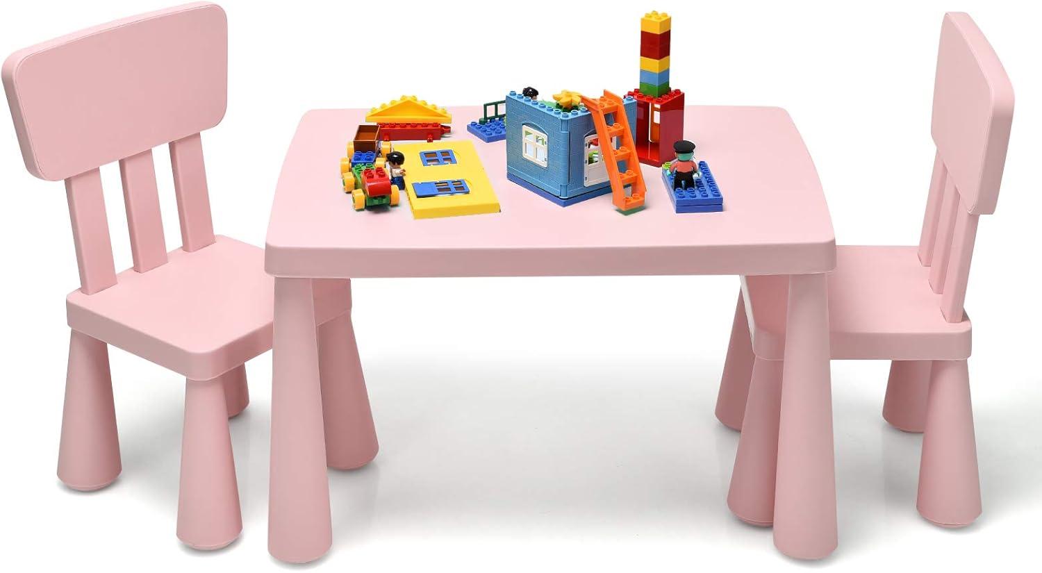 Kids Table and Chair Set 3-Piece Set Toddler Furniture Pink
