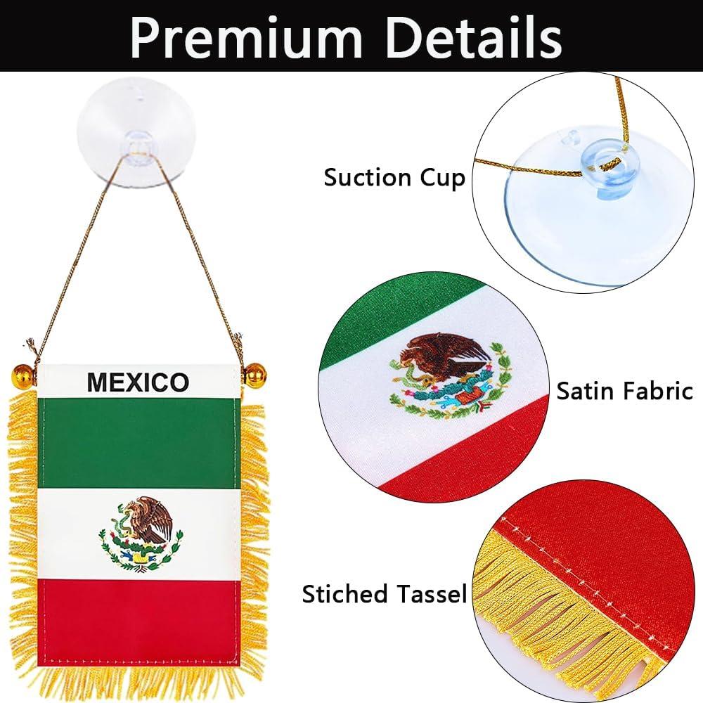 Anley 4 x 6 Inch Mexico Window Hanging Flag - Fringed Mexican Mini Banner Double Sided