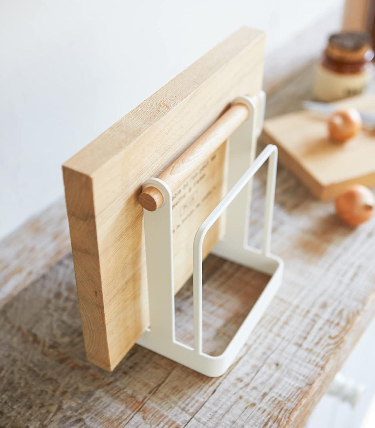 Tosca Yamazaki Home Cutting Board Stand, Kitchen Storage Rack Holder Organizer, Steel + Wood