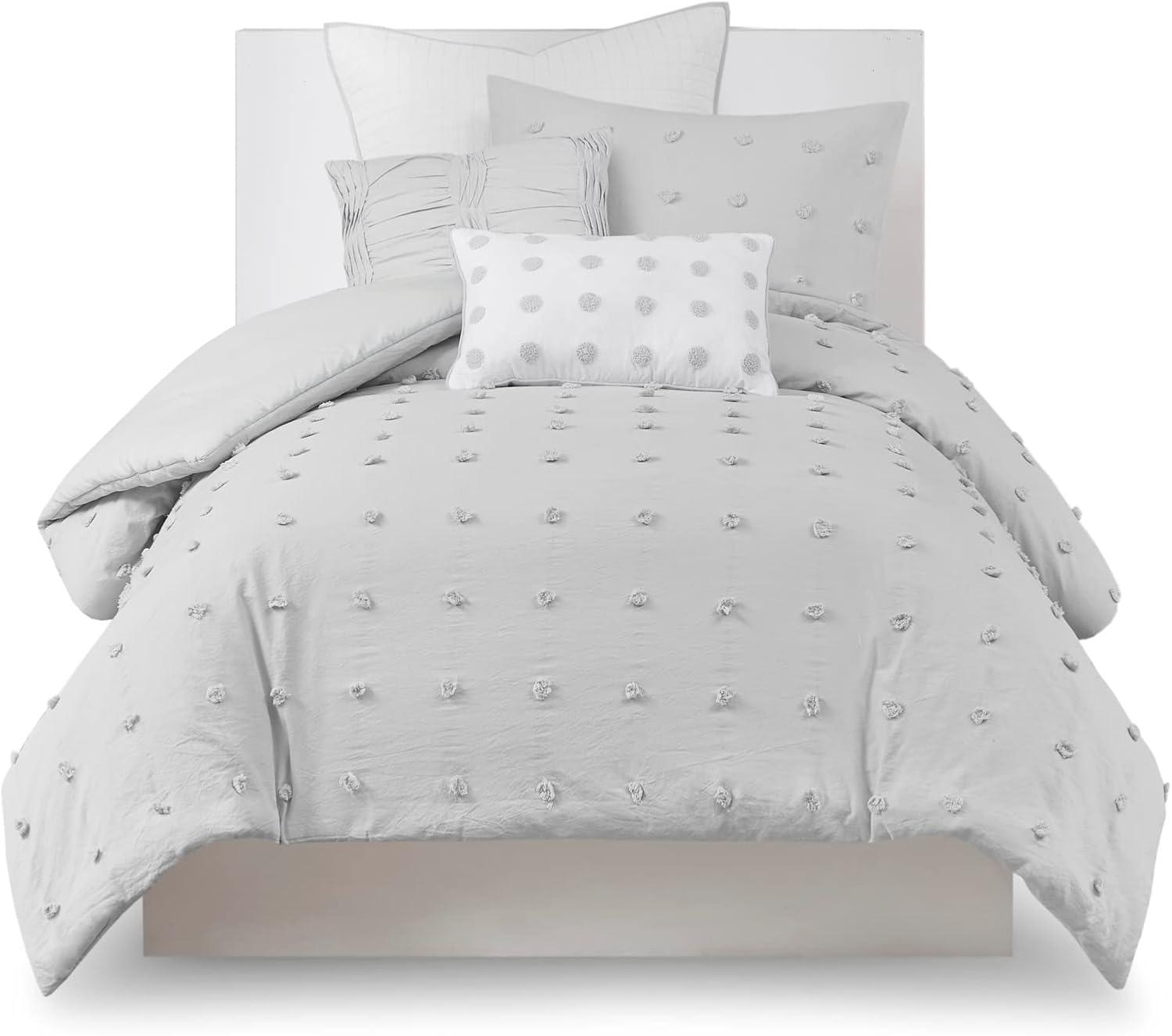 Brooklyn Cotton Jacquard Duvet Cover Set with Euro Shams and Throw Pillows