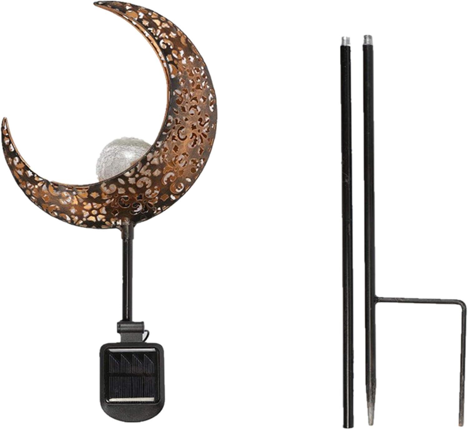 TRAHOO-Garden Solar Light Outdoor Decorative, Moon Crackle Glass Globe Stake Metal LightsWaterproof Warm White LED for Pathway, Lawn, Patio, Yard