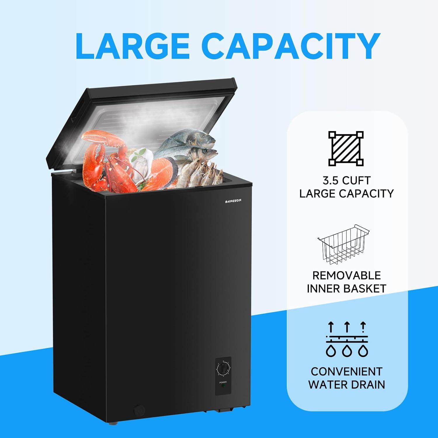 BANGSON 7.0 Cu.Ft Chest Freezer, Deep Freezer with Adjustable Thermostat, Top Open Door Freezer with Removable Basket