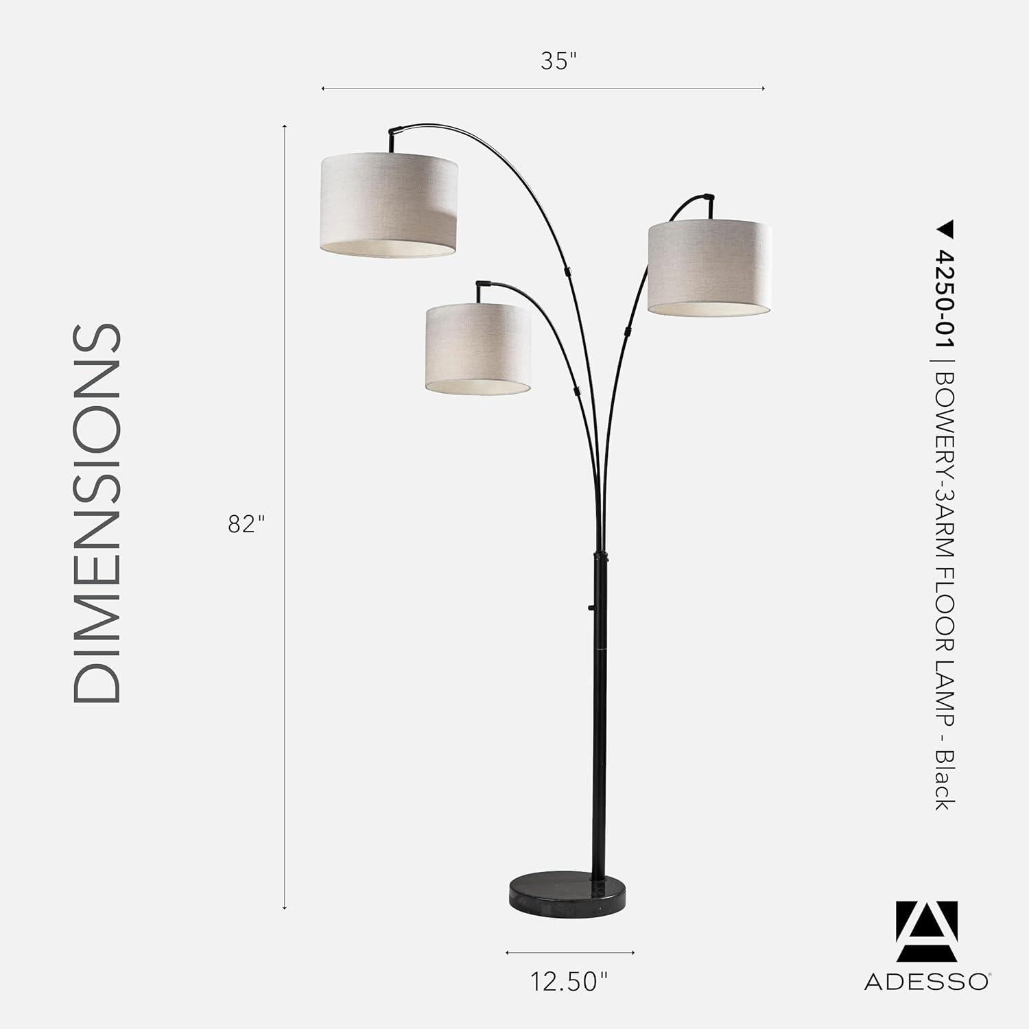 Adesso Home Brand Bowery 3-Arm Arc Lamp in Black Color