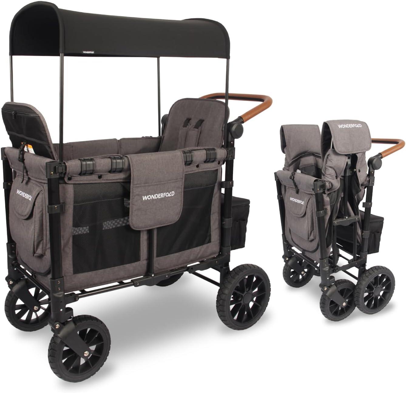 Wonderfold W2 Luxe Charcoal Gray Double Kids Stroller Wagon