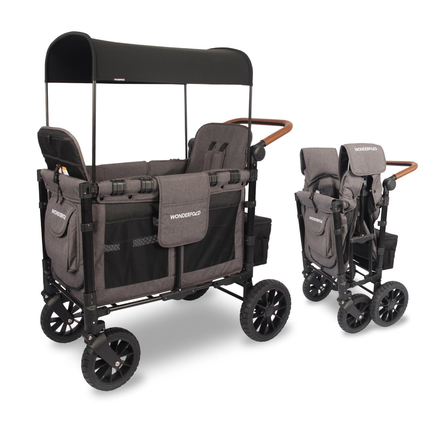 Wonderfold W2 Luxe Charcoal Gray Double Kids Stroller Wagon