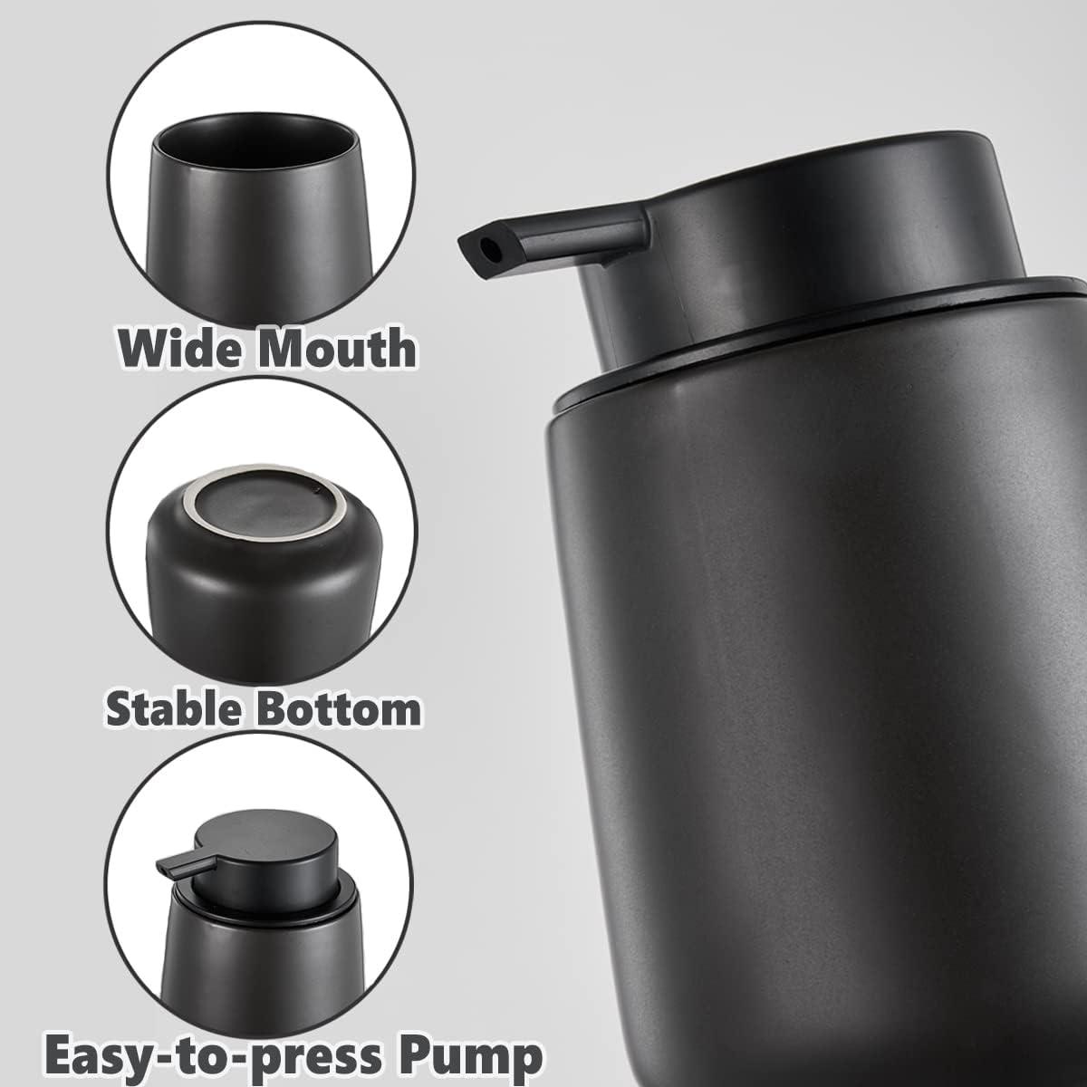 Black Ceramic Cylindrical Soap Dispenser with Easy Pump