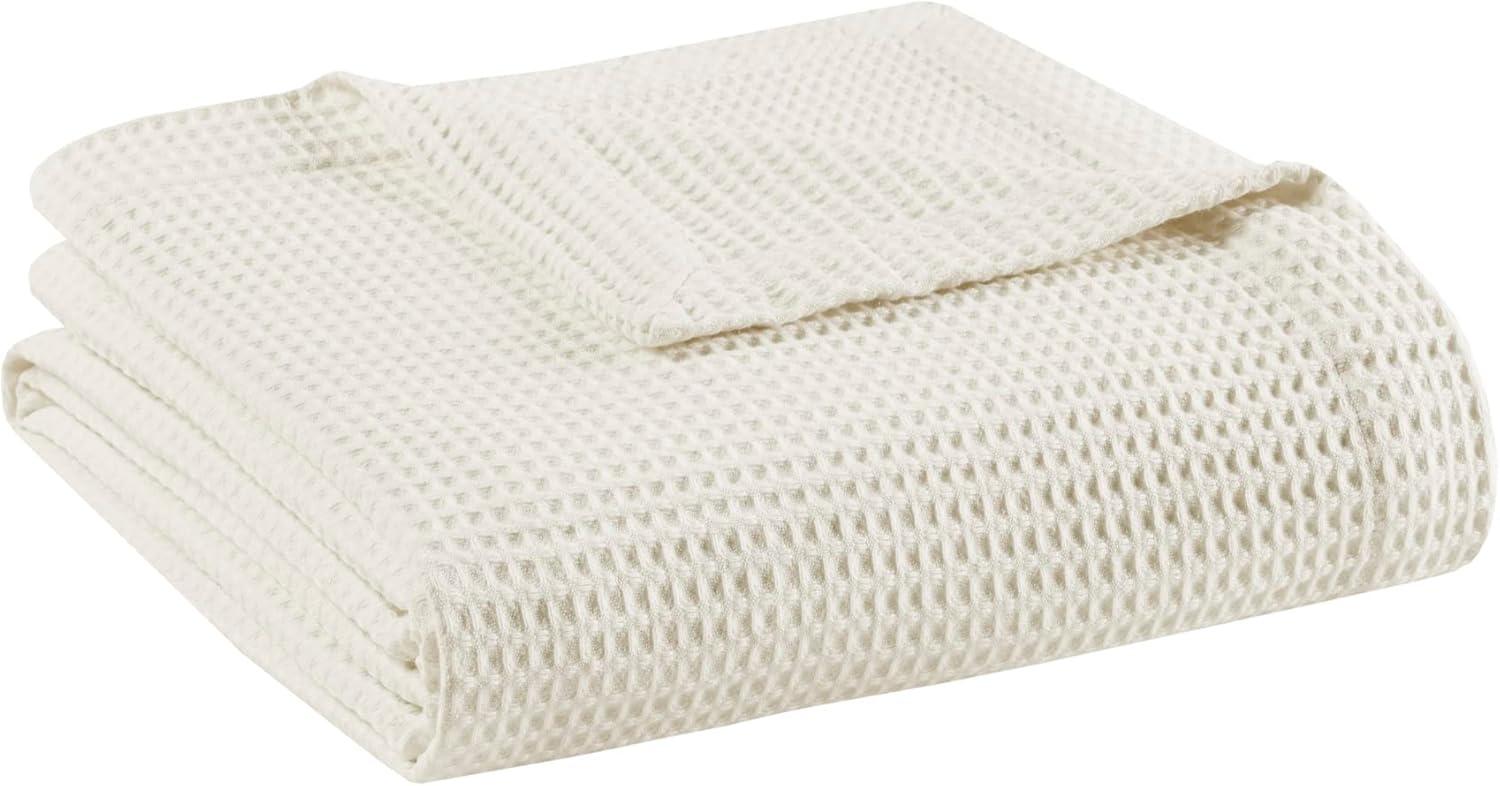 Ivory Waffle Weave Breathable Cotton Full/Queen Blanket