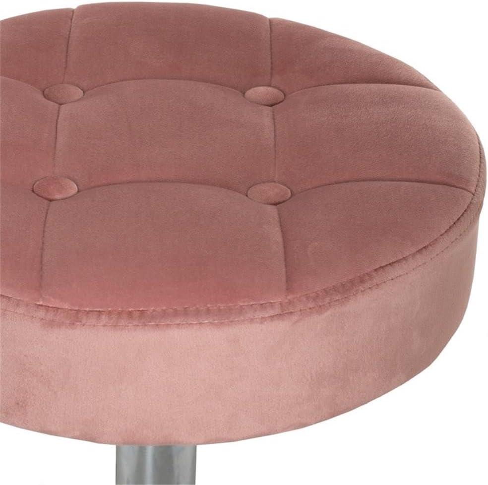 Dusty Pink Velvet Adjustable Backless Office Stool with Chrome Base