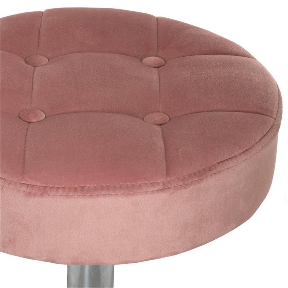 Dusty Pink Velvet Adjustable Backless Office Stool with Chrome Base