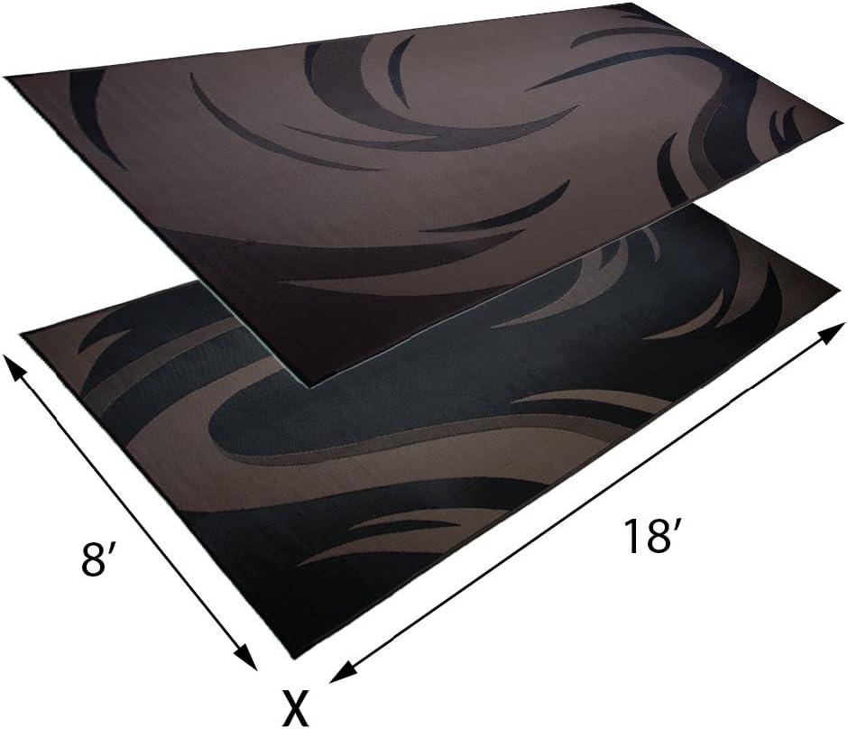 SD8187 8-Feet X 18-Feet Graphic Swish RV Reversible Patio Mat, Brown/Tan