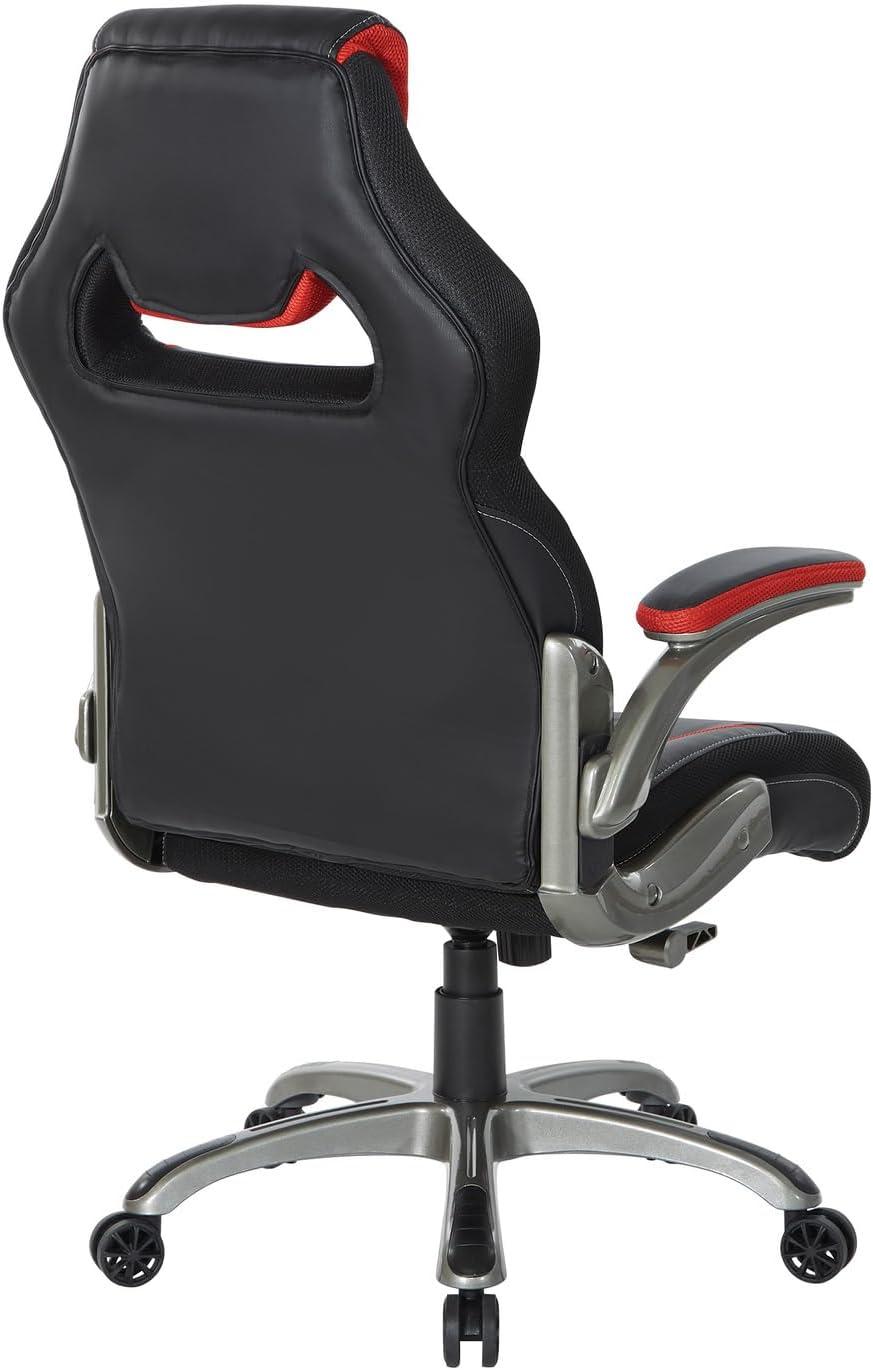 Oversite Black and Red Faux Leather Gaming Chair