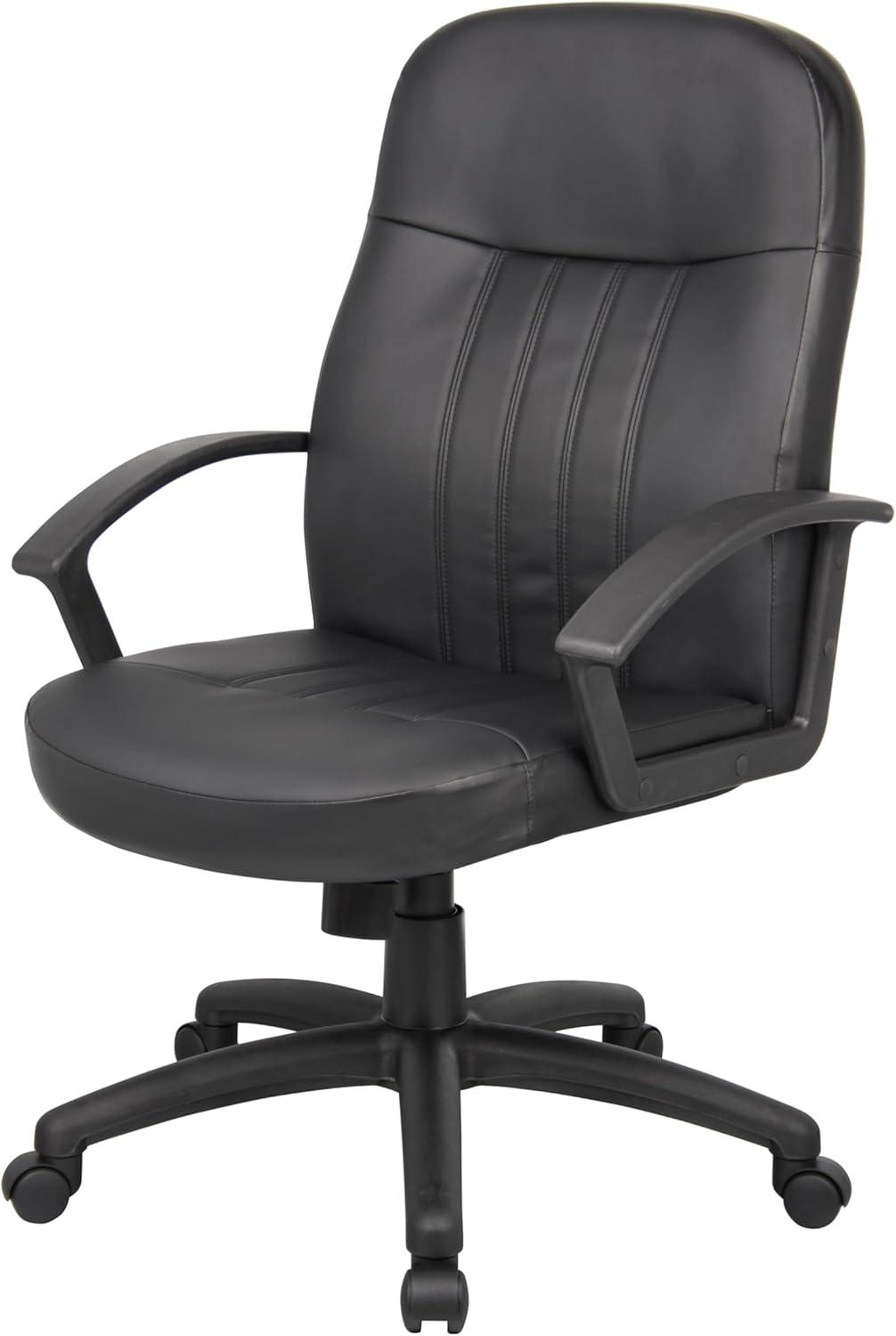 Executive Leather Budget Chair Black - Boss Office Products: Swivel, Lumbar Support, 250lb Capacity