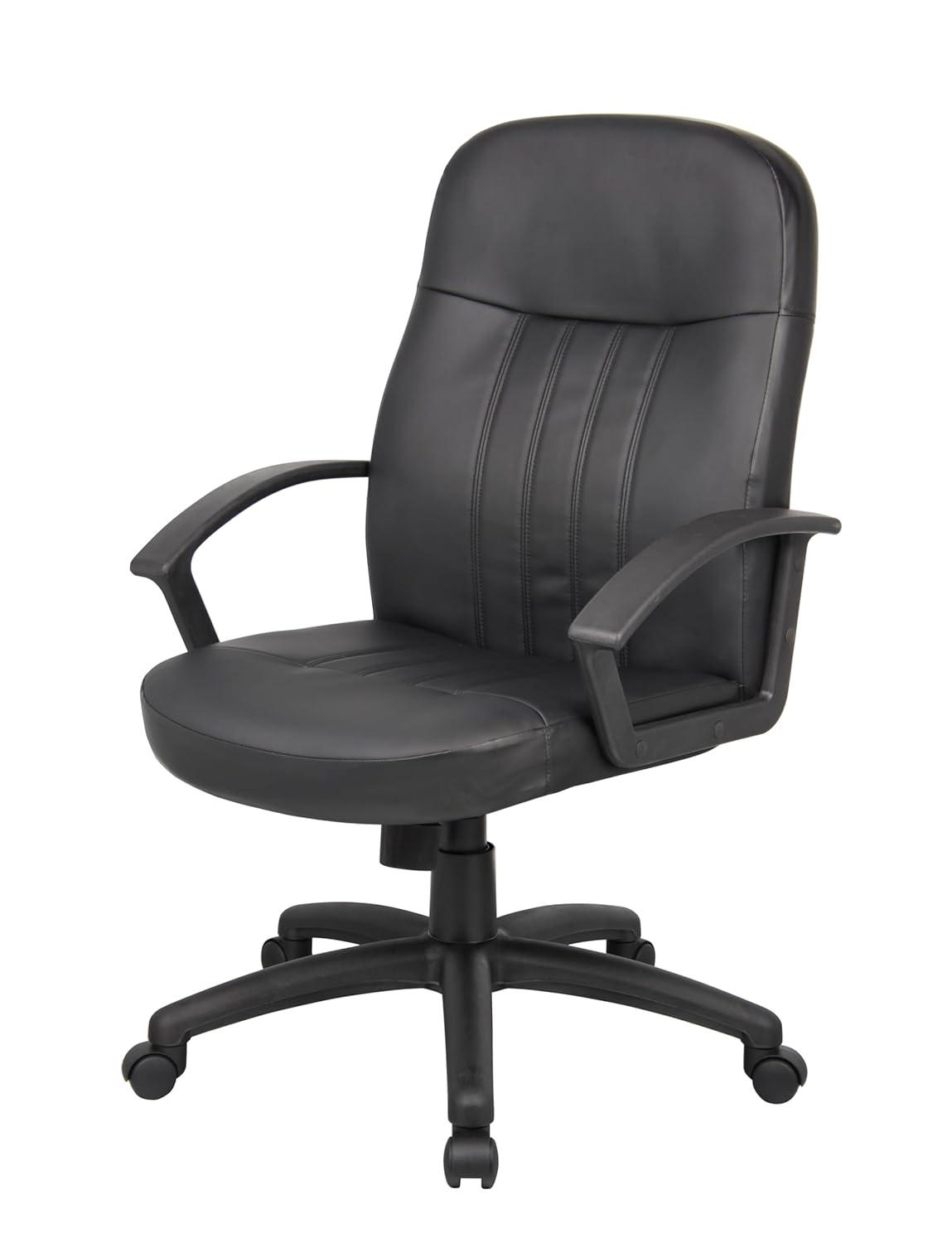 Executive Leather Budget Chair Black - Boss Office Products: Swivel, Lumbar Support, 250lb Capacity